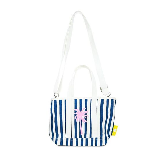 KERRI ROSENTHAL Women's White Striped Canvas Top Handle Strap Tote Handbag Purse - Picture 3 of 3